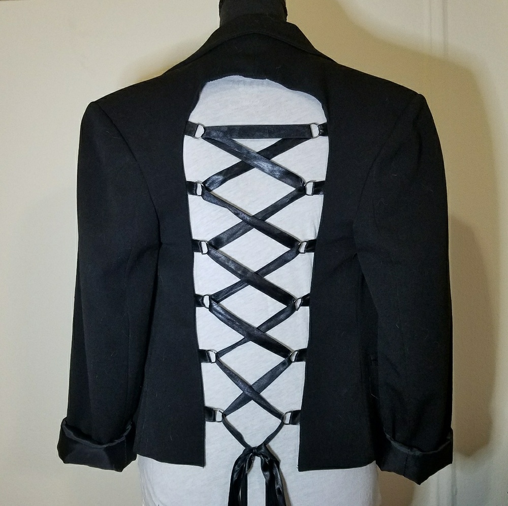 Black lace-up back corset jacket blazer